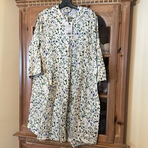 Blue and Green Floral Royal Shirt Dress